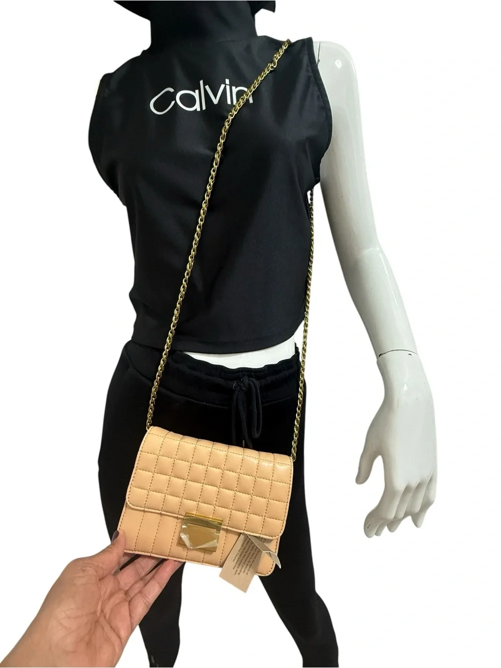 J.Crew Leather quilted crossbody  Shoulder Bag in Tan. Chain straps new + tag